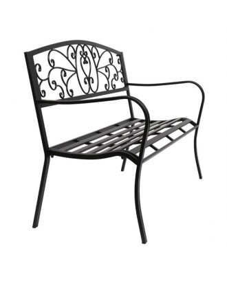 51" Patio Park Garden Outdoor Bench Patio Porch Chair Deck Iron Frame Black