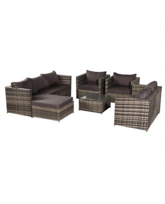 Oshion 8-Seat Rattan Furniture Outdoor Sofa With Free Rain Cover Dark Gray Sofa Cover (UK Flame Retardant Material)-Gray Rattan Total 4 Boxes