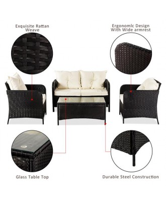 Oshion Outdoor Leisure Sofa Combination Four-piece Set-Black Package-1 (Combination Total 2 Boxes)