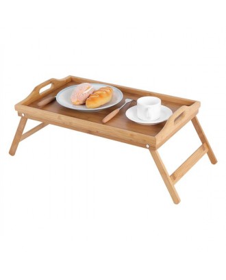 Portable Bamboo Wood Bed Tray Breakfast Laptop Desk Tea Food Serving Table Folding Leg