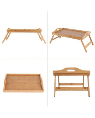 Portable Bamboo Wood Bed Tray Breakfast Laptop Desk Tea Food Serving Table Folding Leg