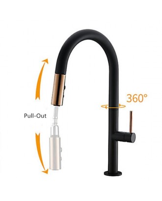 Pull-Down Kitchen Sink Faucet with Spray Head Copper Mixer Tap Matte Black Pull-out Kitchen Faucet KJZY80HEI