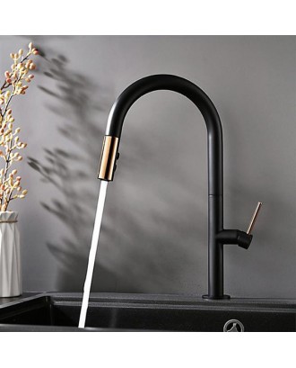 Pull-Down Kitchen Sink Faucet with Spray Head Copper Mixer Tap Matte Black Pull-out Kitchen Faucet KJZY80HEI