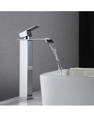 Single Hole Single Handle Hot And Cold Single Control Bathroom Basin Waterfall Faucet-Chrome Elbow (High)