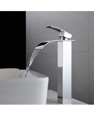 Single Hole Single Handle Hot And Cold Single Control Bathroom Basin Waterfall Faucet-Chromed Curved Mouth (High)