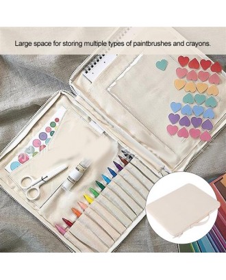 Beige Multifunction Large Capacity Children Paintbrush Crayons Storage Stationery Bag