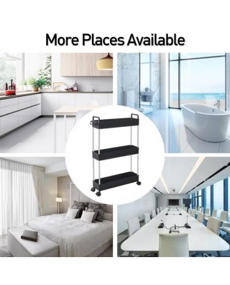 Slim Storage Cart with Handle, 3 Tier Bathroom Organizers Slide Out Storage Shelves Mobile Shelving Unit Organizer Rolling Utility Cart with Casters Wheels for Bathroom Kitchen Laundry Narrow Places