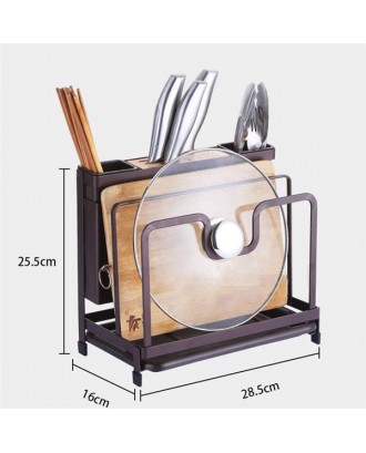 Kitchen Multifunctional Storage Rack with Drip Tray Cutting Board frame Tableware Cutlery Rack Flatware Caddy Pot Cover Lid Frame KJZWJ015HEI