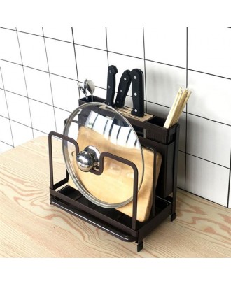 Kitchen Multifunctional Storage Rack with Drip Tray Cutting Board frame Tableware Cutlery Rack Flatware Caddy Pot Cover Lid Frame KJZWJ015HEI