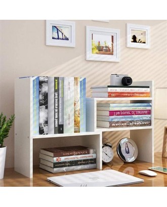 Desktop Bookshelf Adjustable Countertop Bookcase Office Supplies Wood Desk Organizer Accessories Display Rack,White