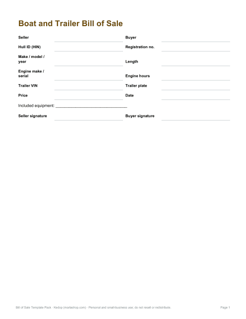 Preview of the first page of Boat & trailer (PDF/DOCX)
