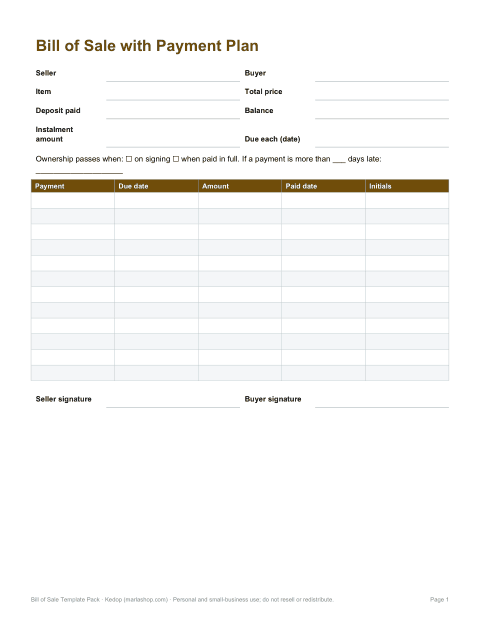 Preview of the first page of Payment plan (PDF/DOCX)